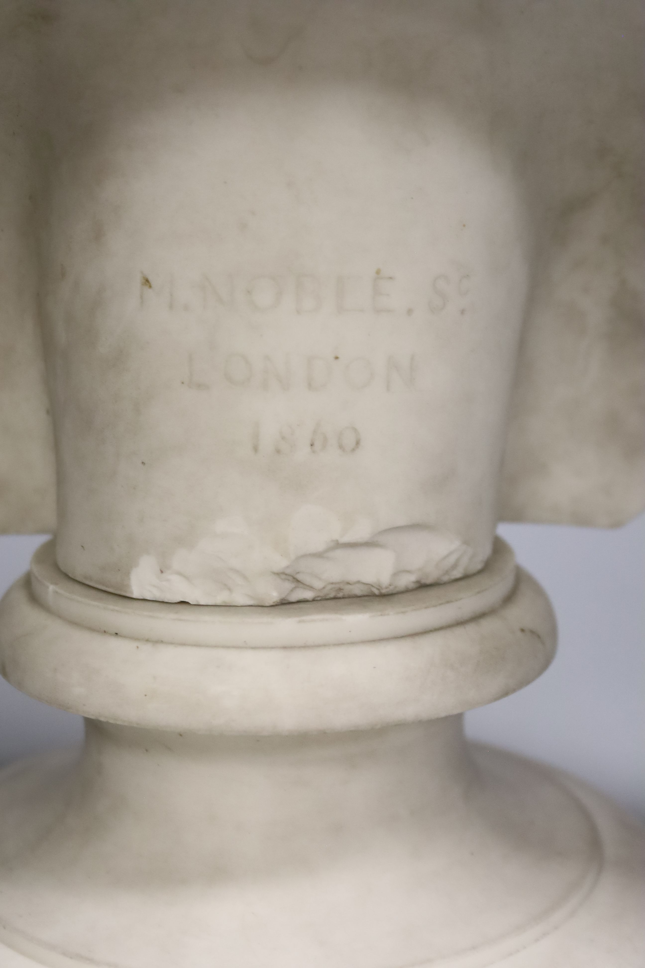 A Parian bust, inscribed verso Dr. Todd. F.R.S., M. Noble.S.c. London 1860, on socle base (a.f.), 38cm high